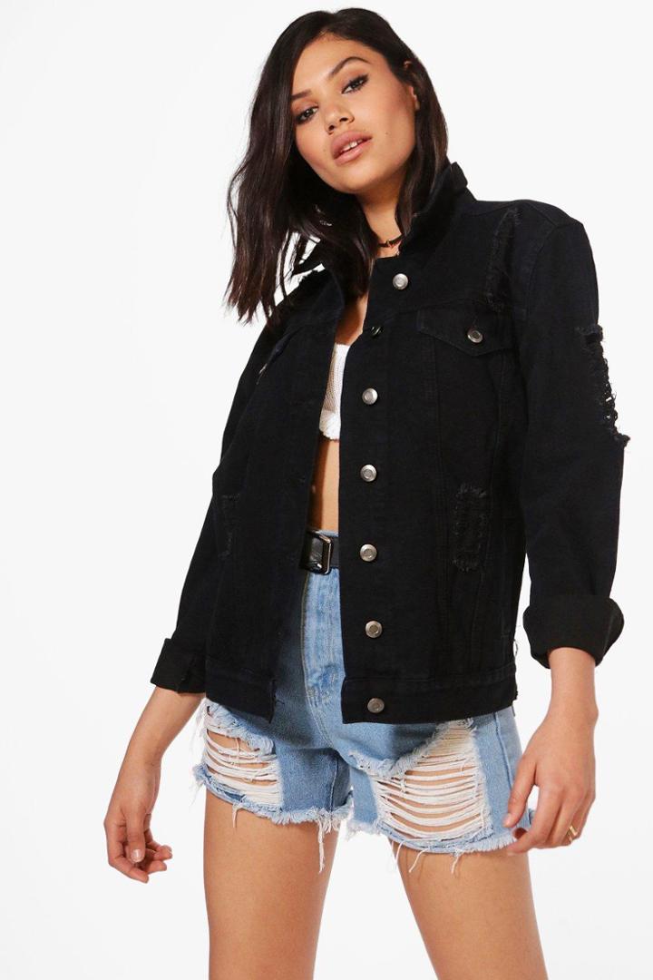 Boohoo Sully Distressed Oversize Jean Jacket Black