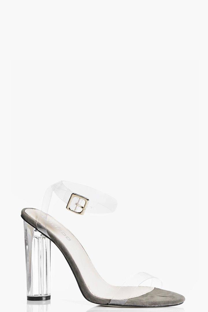 Boohoo Rebecca Clear Cylinder Two Part Heels Khaki