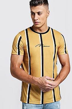 Boohoo Mustard Stripe Man Signature T-shirt