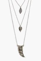 Boohoo Eve Leaf And Horn Pendant Layered Necklace Gold