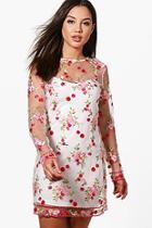 Boohoo Boutique Melodie Embroidery Mesh Shift Dress