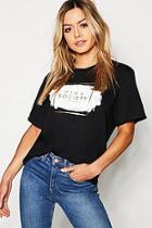 Boohoo Petite 'high Society' Foil Print Slogan T Shirt