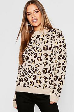 Boohoo Petite Leopard Print Oversized Jumper