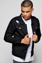 Boohoo Charcoal Jean Jacket With Abrasions Charcoal