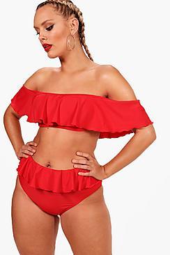 Boohoo Plus Jinny Bardot Ruffle Bikini