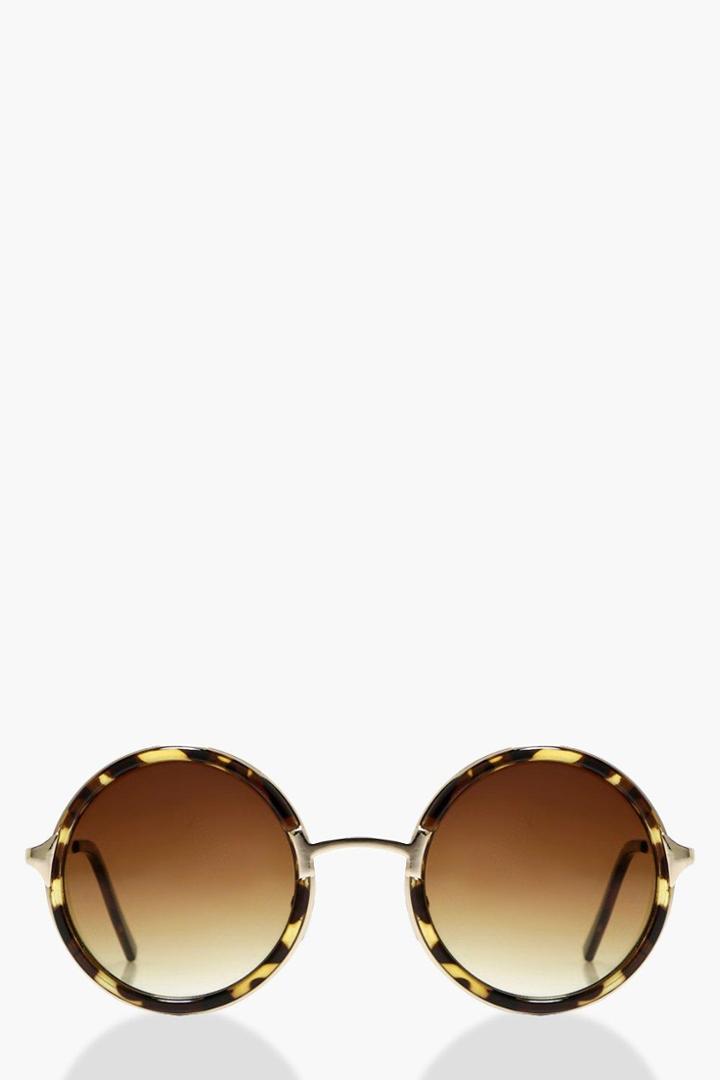 Boohoo Eva Faded Lense Minimal Round Sunglasses Brown