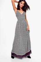 Boohoo Nuala Rope Back Mono Print Maxi Dress Multi