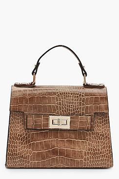 Boohoo Faux Croc Small Tote Bag