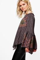 Boohoo Mila Mixed Print Off The Shoulder Top Multi