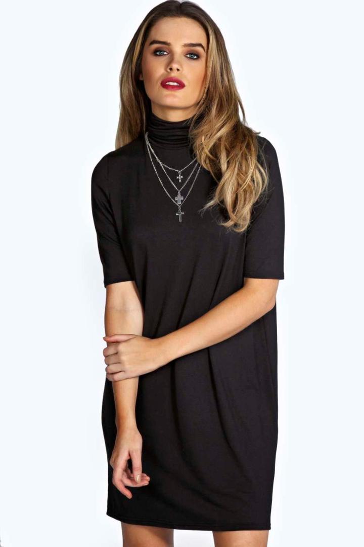 Boohoo Debi Turtle Neck T Shirt Dress Black