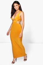 Boohoo Lilly Slinky Plaited Detail Maxi Dress Turmeric