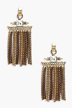 Boohoo Lucia Chain Metal Tassel Statement Earrings