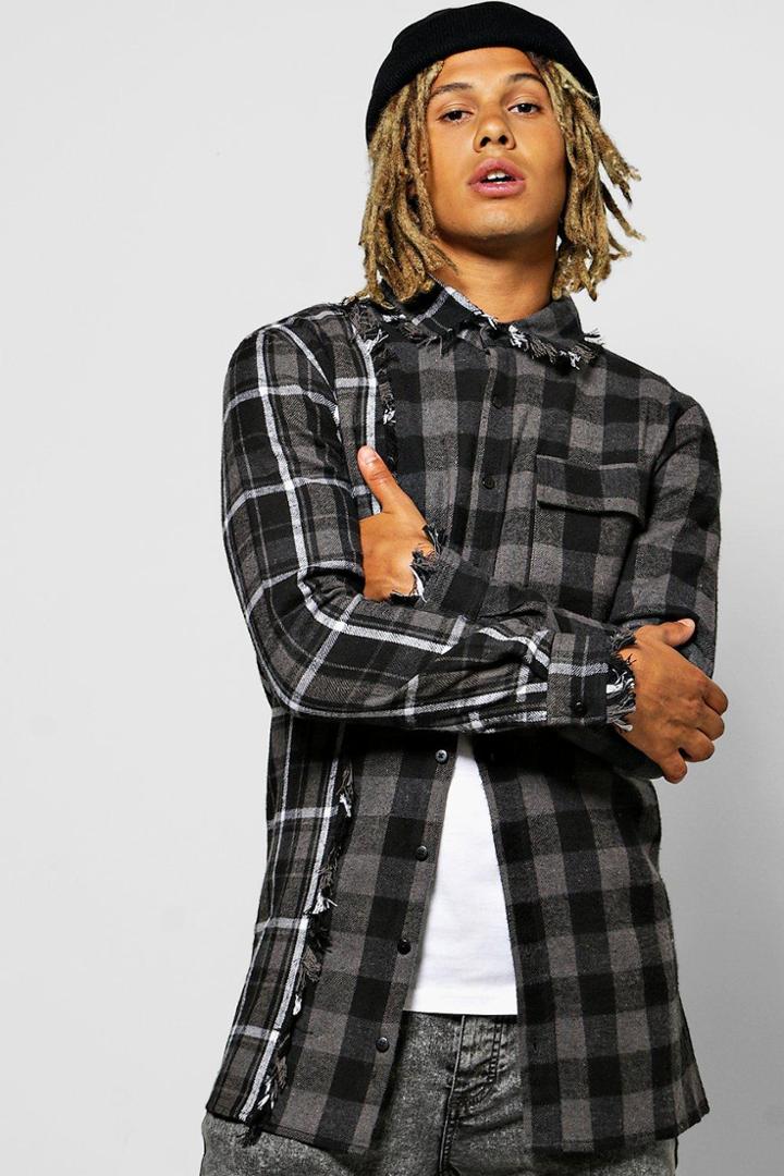 Boohoo Raw Edge Splice Shirt Grey