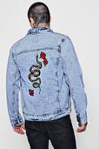 Boohoo Distressed Acid Wash Jacket With Embroidery