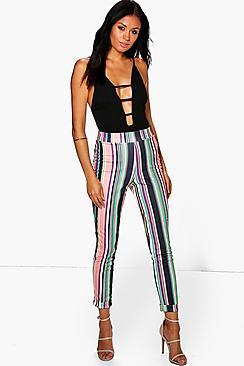 Boohoo Neala Striped Crepe Skinny Trousers