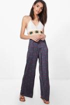 Boohoo Gigi Bohemian Print Wide Leg Trousers Midnight