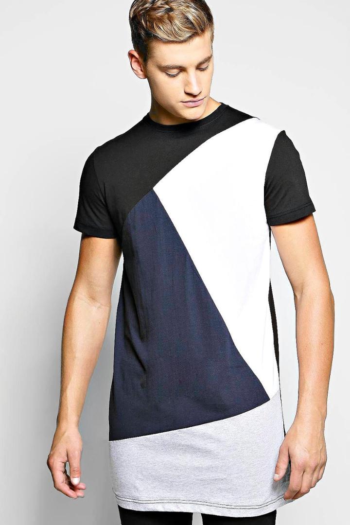 Boohoo Longline Spliced T Shirt Navy