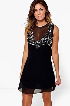 Boohoo Bonnie Floral Embellished Mesh Shift Dress