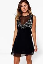 Boohoo Bonnie Floral Embellished Mesh Shift Dress
