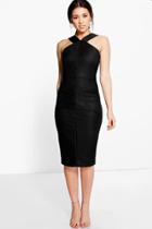 Boohoo Boutique Simonne Stripe Mesh Midi Dress Black