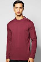 Boohoo Long Sleeve Turtle Neck T Shirt With Zip Neck Burgundy