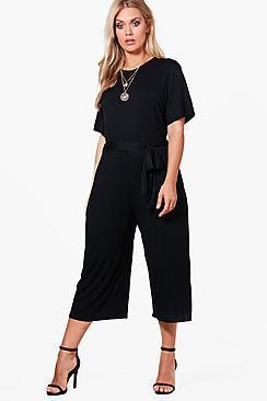 Boohoo Plus Kelly Tie Waist Culotte Jumpsuit