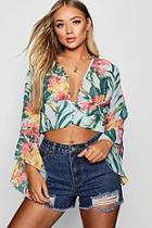 Boohoo Avery Button Up Floral Chiffon Crop