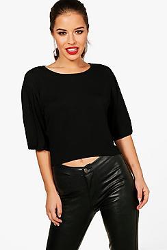 Boohoo Petite Sarah Pleat Front Sleeve Basic Tee