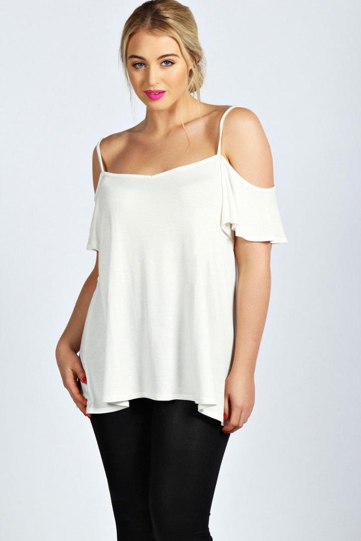 Boohoo Plus Amy Frill Sleeve Swing Top White