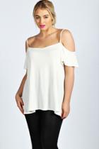 Boohoo Plus Amy Frill Sleeve Swing Top White