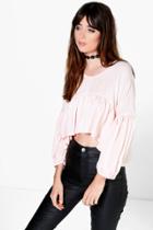 Boohoo Lily Blouson Sleeve Frill Blouse Pink
