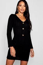 Boohoo Long Sleeve Rib Knit Button Front Dress