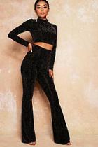 Boohoo High Neck Crop Top Flared Trouser Co- Ord