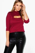 Boohoo Plus Maisie Cut Out 3/4 Sleeve Rib Top Wine