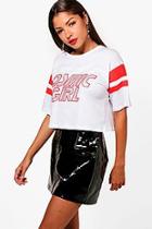 Boohoo Sara Slogan Oversized Stripe Jersey Crop