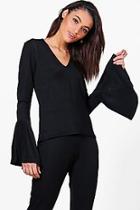 Boohoo Emma Pleated Flare Sleeve Top