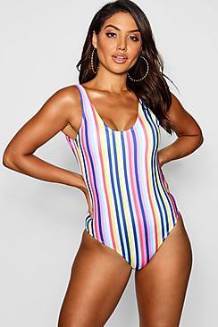 Boohoo Stripe Scoop Swimsuit