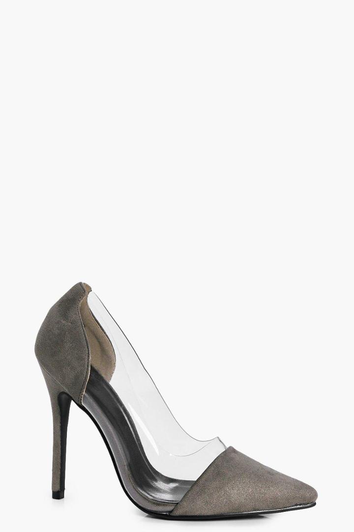 Boohoo Lydia Clear Side Pointed Court Shoes Khaki