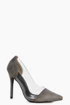 Boohoo Lydia Clear Side Pointed Court Shoes Khaki