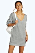 Boohoo Bella V Neck Jumper Mini Dress Silver