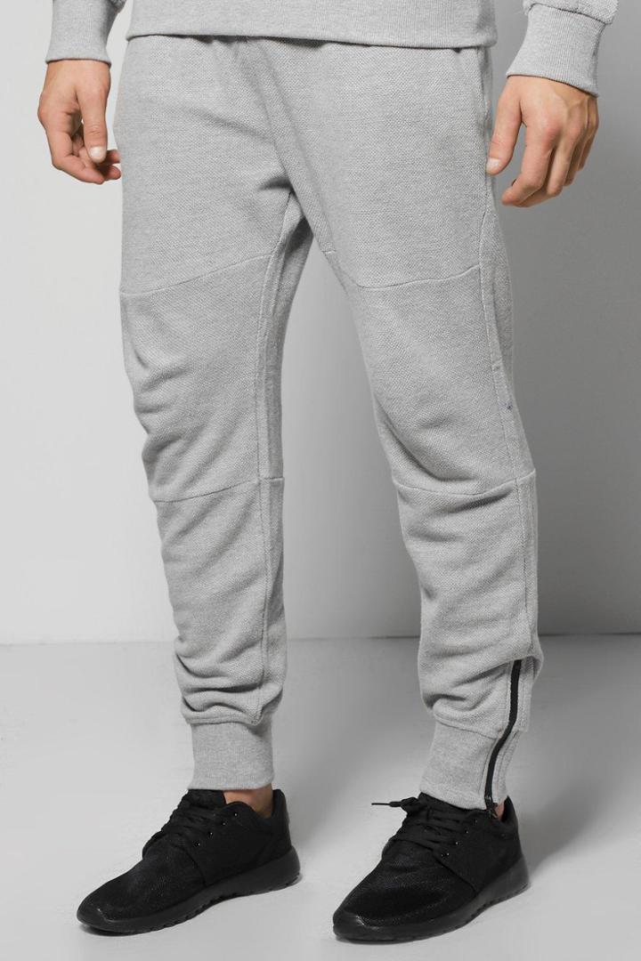 Boohoo Skinny Fit Waffle Joggers With Zip Cuff Grey