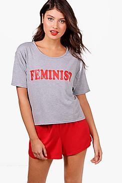 Boohoo Elena Feminist Short & T-shirt Set