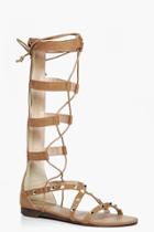 Boohoo Jasmine Stud Lace Up Gladiator Sandal Tan