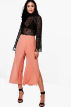 Boohoo Marin Side Split Chiffon Wide Leg Culottes Peach