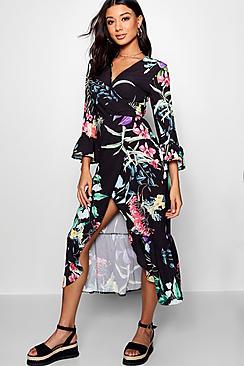 Boohoo Floral Ruffle Maxi Dress