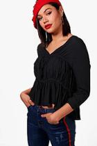 Boohoo Gathered Front V Neck Blouse