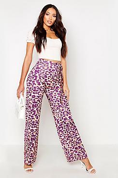Boohoo Leopard Print Tie Waist Wide Leg Trousers