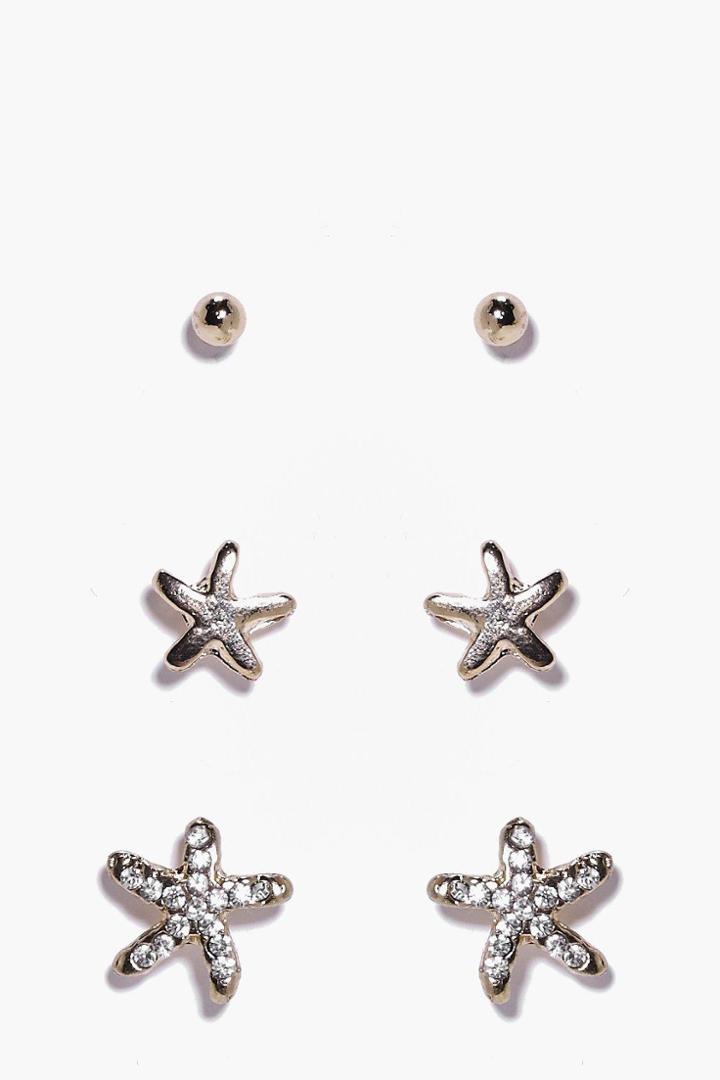 Boohoo Lexi Starfish 3 Earring Set Gold