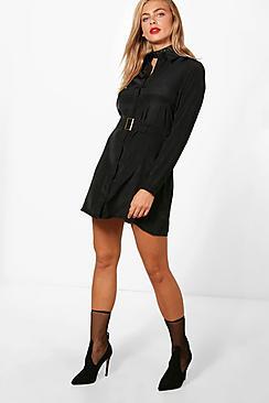 Boohoo Utility Belted Shirt Dress