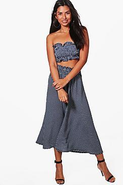 Boohoo Maya Gingham Midi Skirt + Bandeau Co-ord Set